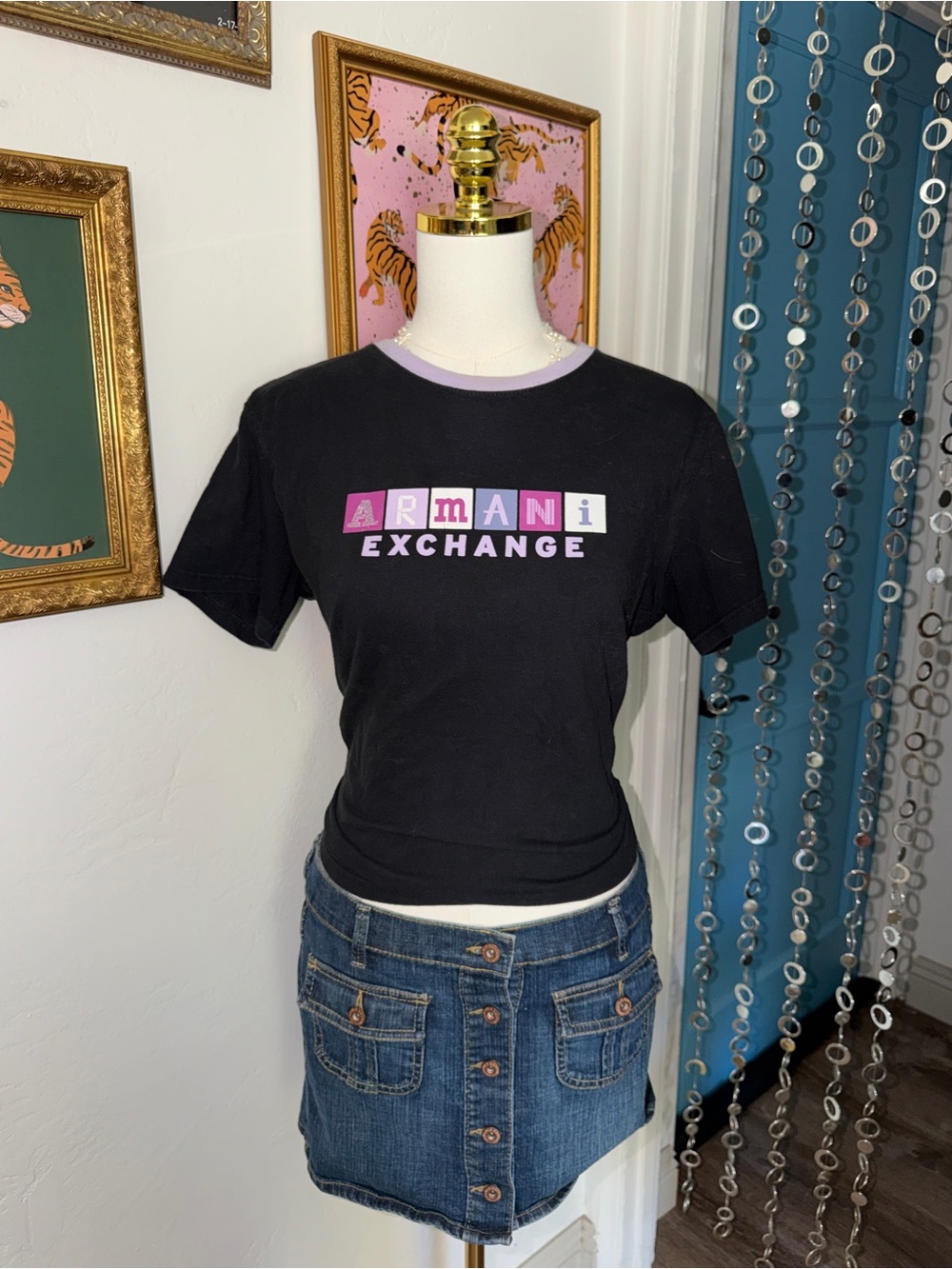 Y2K Armani Exchange Black Logo Ringer Tee
